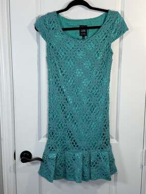 JAX Turquoise Floral Eyelet Lace Fit and Flare Scoop Neck Dress